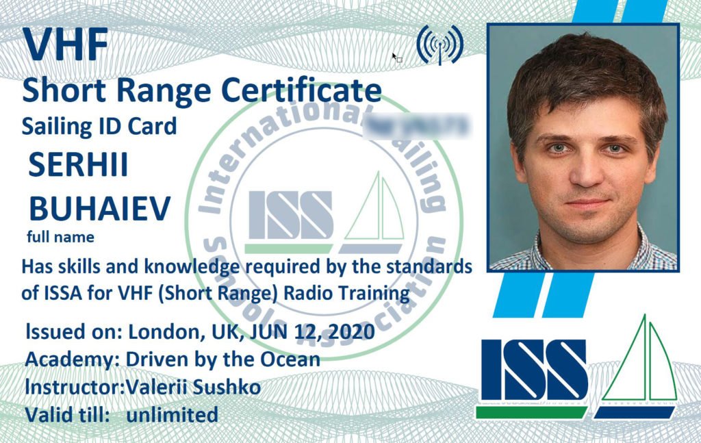 VHF Short Range Certificate Card
